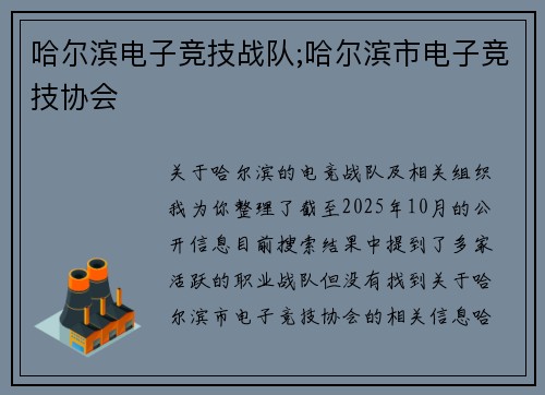 哈尔滨电子竞技战队;哈尔滨市电子竞技协会